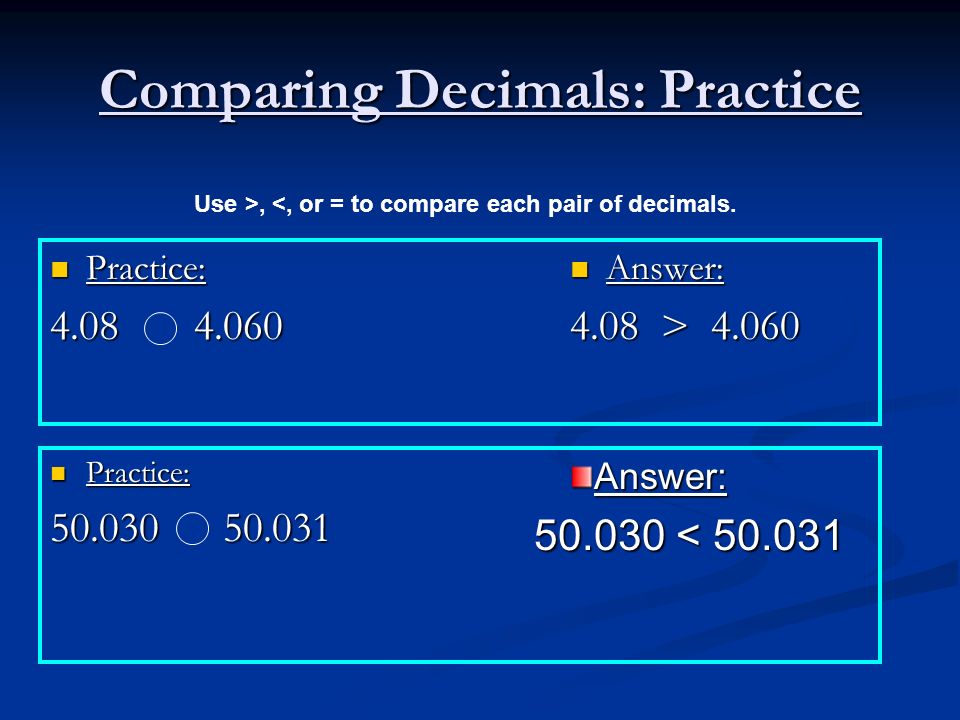 Comparing Decimals: Practice