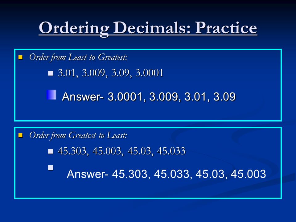 Ordering Decimals: Practice