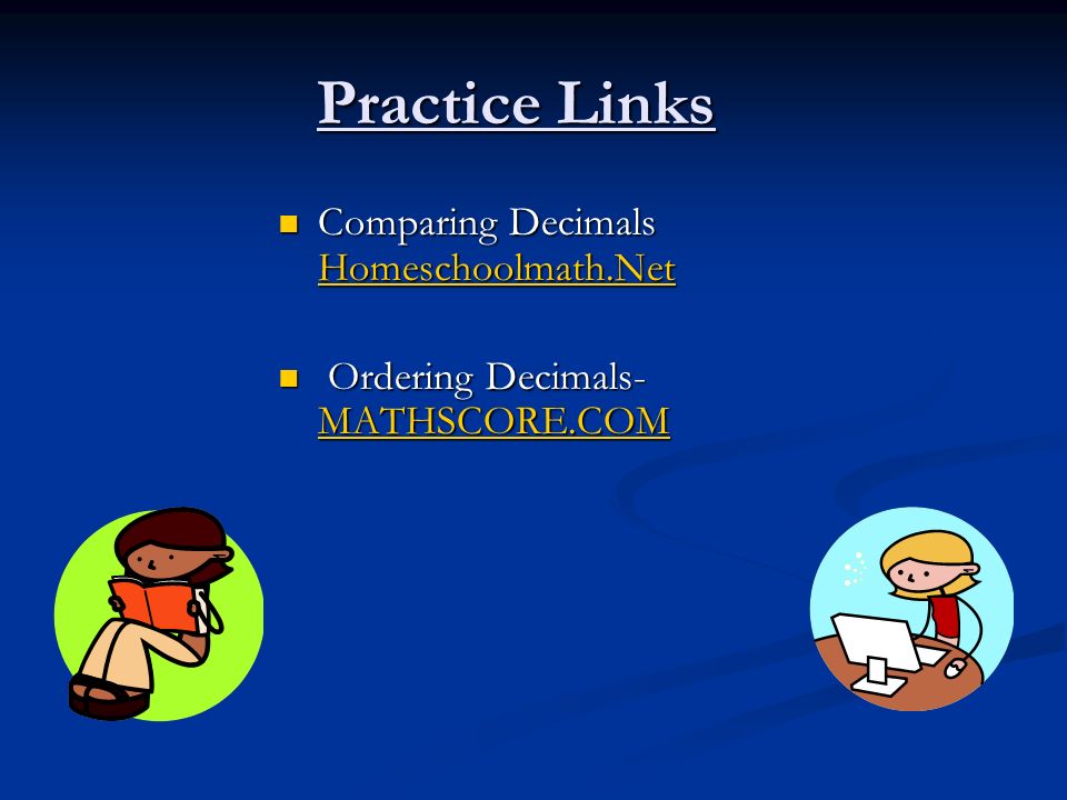 Practice Links Comparing Decimals Homeschoolmath.Net