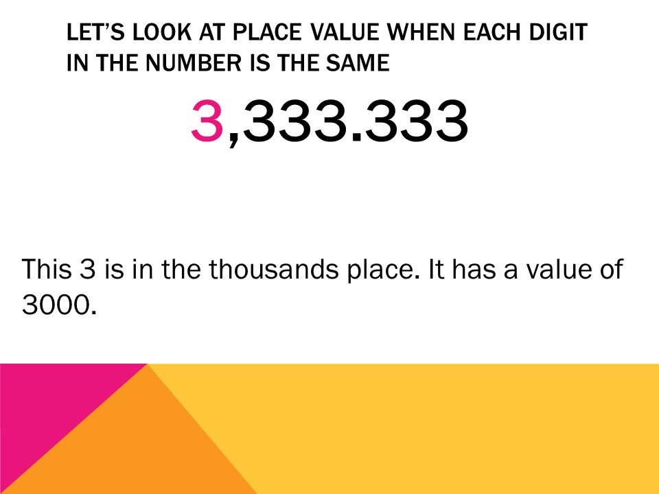 Let’s look at place value when each digit in the number is the same