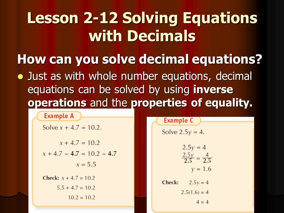 Lesson 2-12 Solving Equations with Decimals