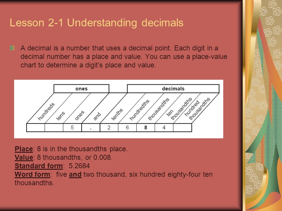 Lesson 2-1 Understanding decimals