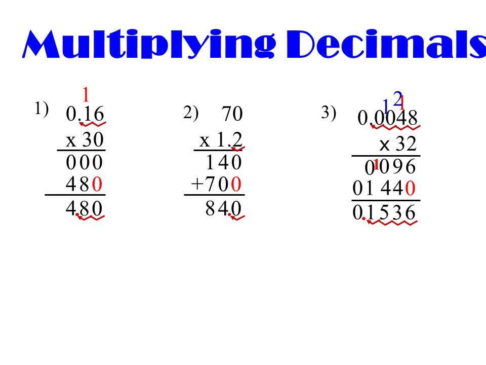 Multiplying Decimals x x x