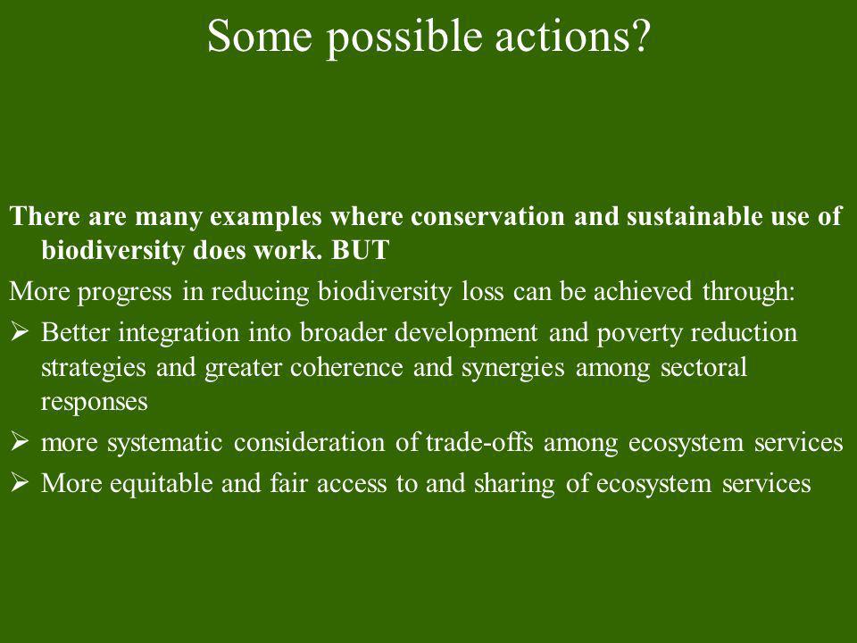 Some possible actions There are many examples where conservation and sustainable use of biodiversity does work. BUT.