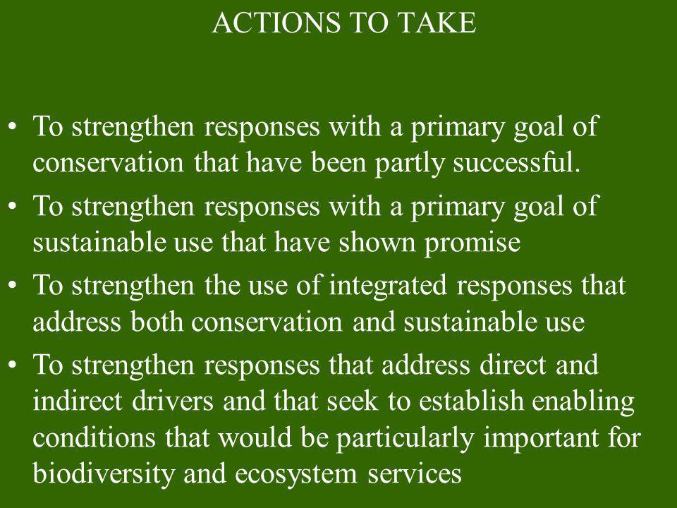ACTIONS TO TAKE To strengthen responses with a primary goal of conservation that have been partly successful.