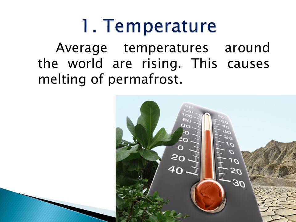 1. Temperature Average temperatures around the world are rising.