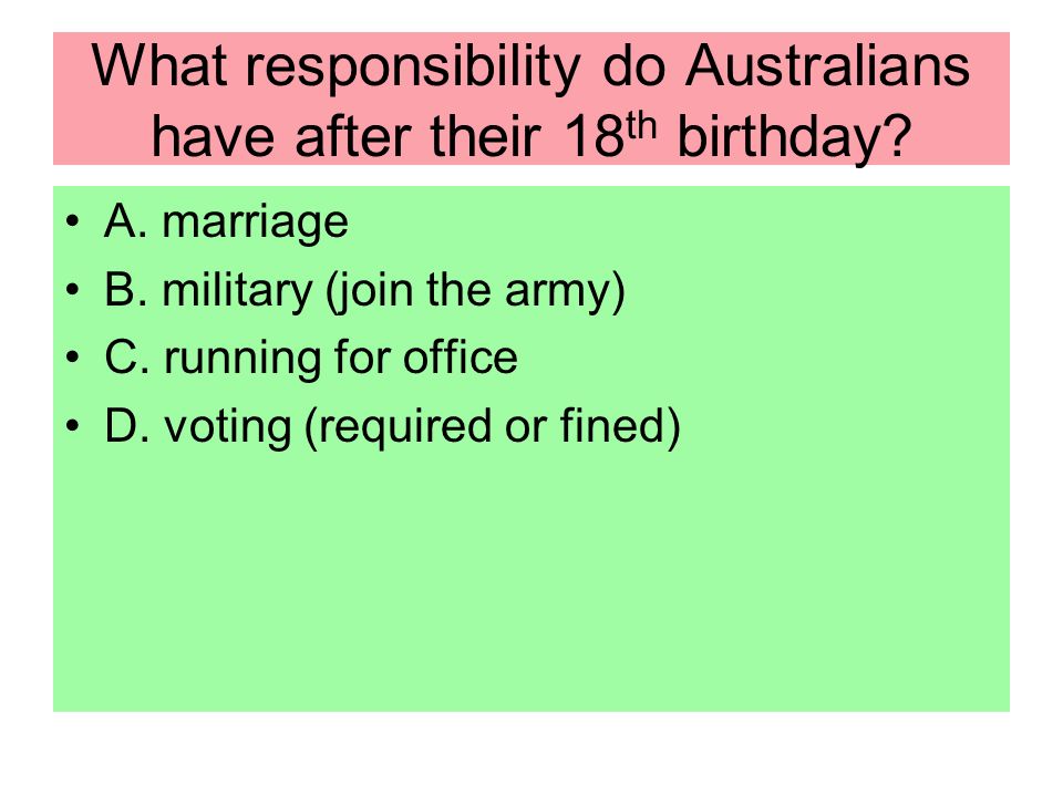 What responsibility do Australians have after their 18th birthday