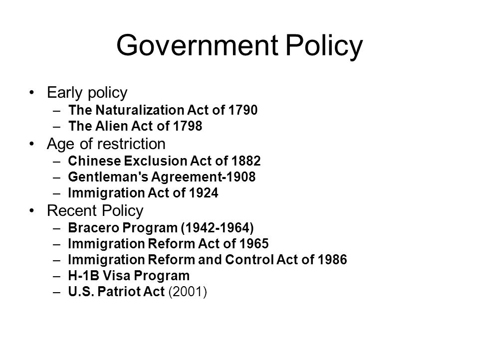 Government Policy Early policy Age of restriction Recent Policy