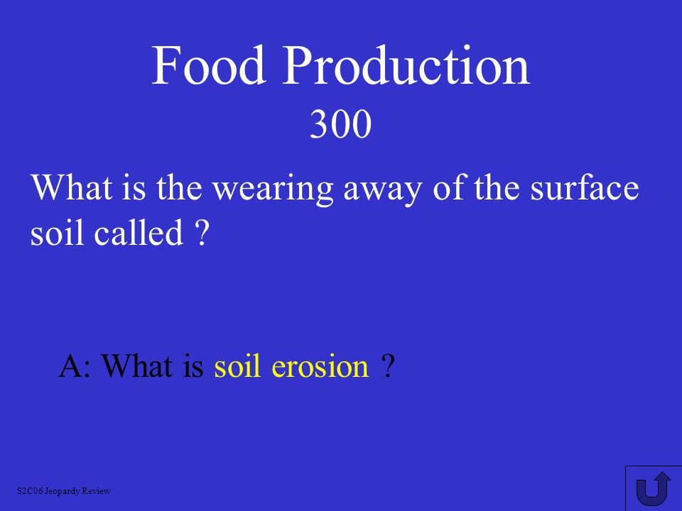 Food Production 300 What is the wearing away of the surface soil called A: What is soil erosion