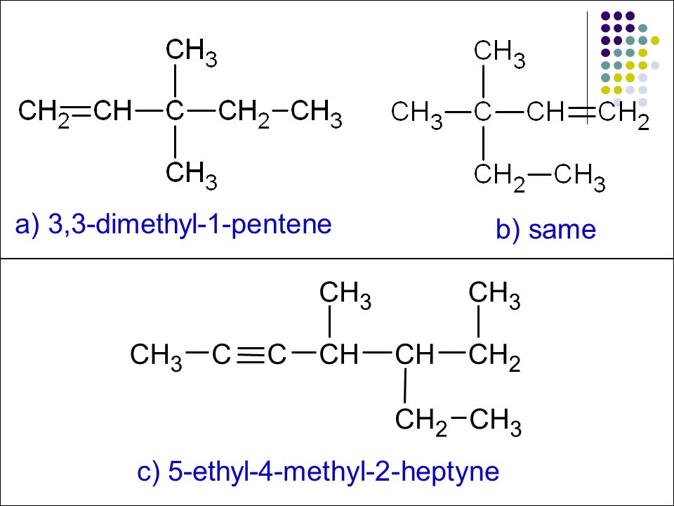 H. C. 3. 2. c) 5-ethyl-4-methyl-2-heptyne. 
