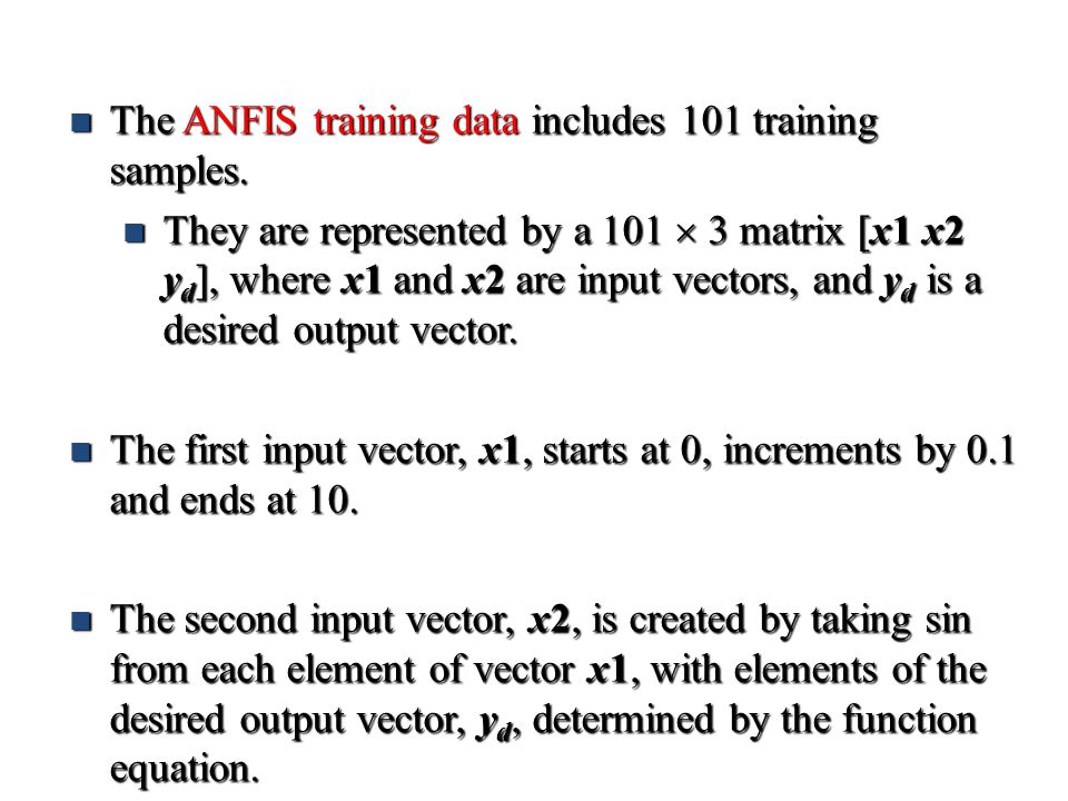 The ANFIS training data includes 101 training samples.