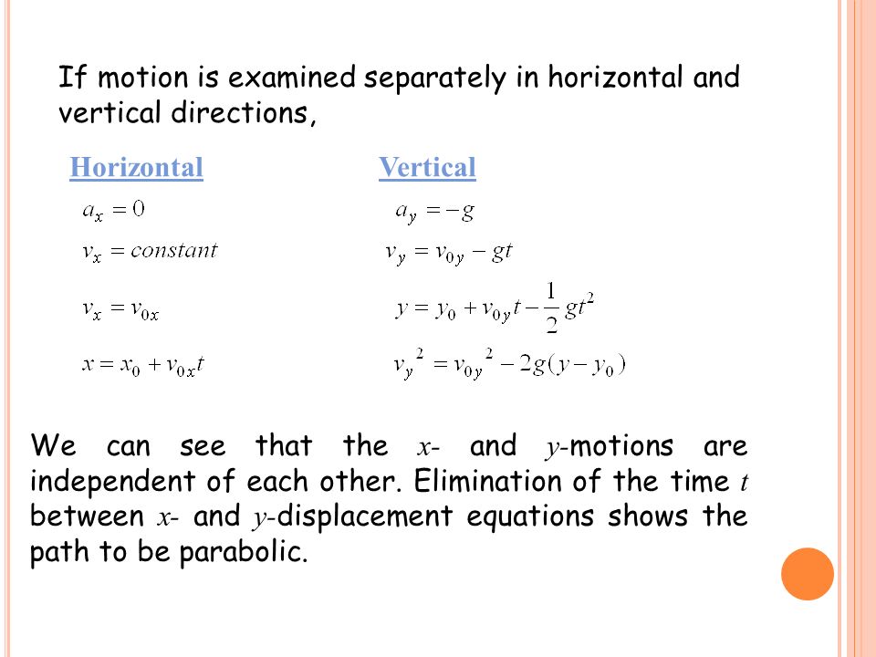 If motion is examined separately in horizontal and vertical directions,