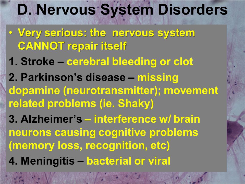 D. Nervous System Disorders