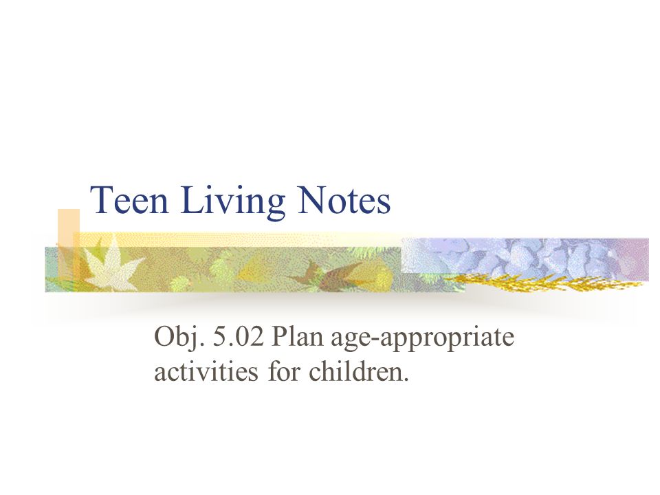 Obj Plan age-appropriate activities for children.