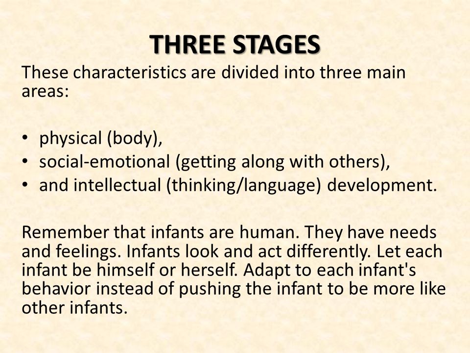THREE STAGES These characteristics are divided into three main areas: