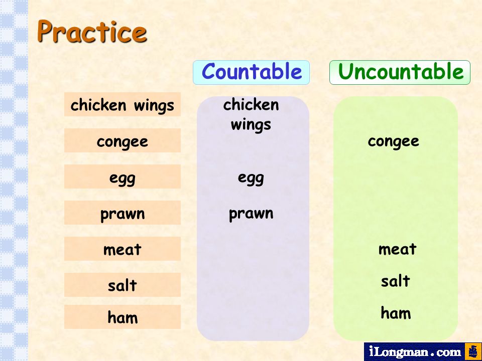 Practice Countable Uncountable chicken wings chicken wings congee