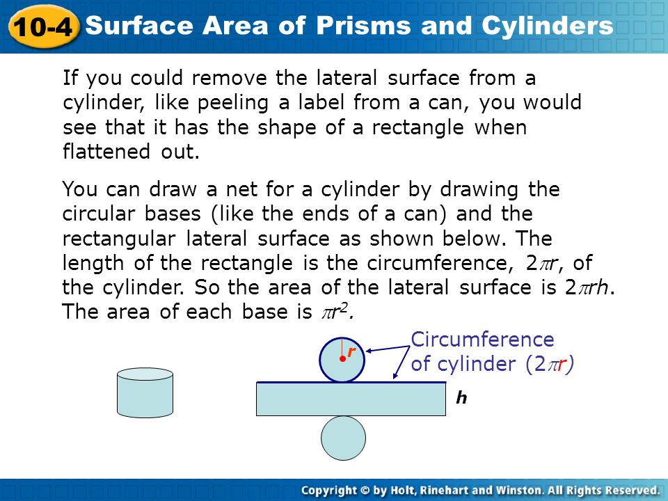 If you could remove the lateral surface from a cylinder, like peeling a label from a can, you would see that it has the shape of a rectangle when flattened out.