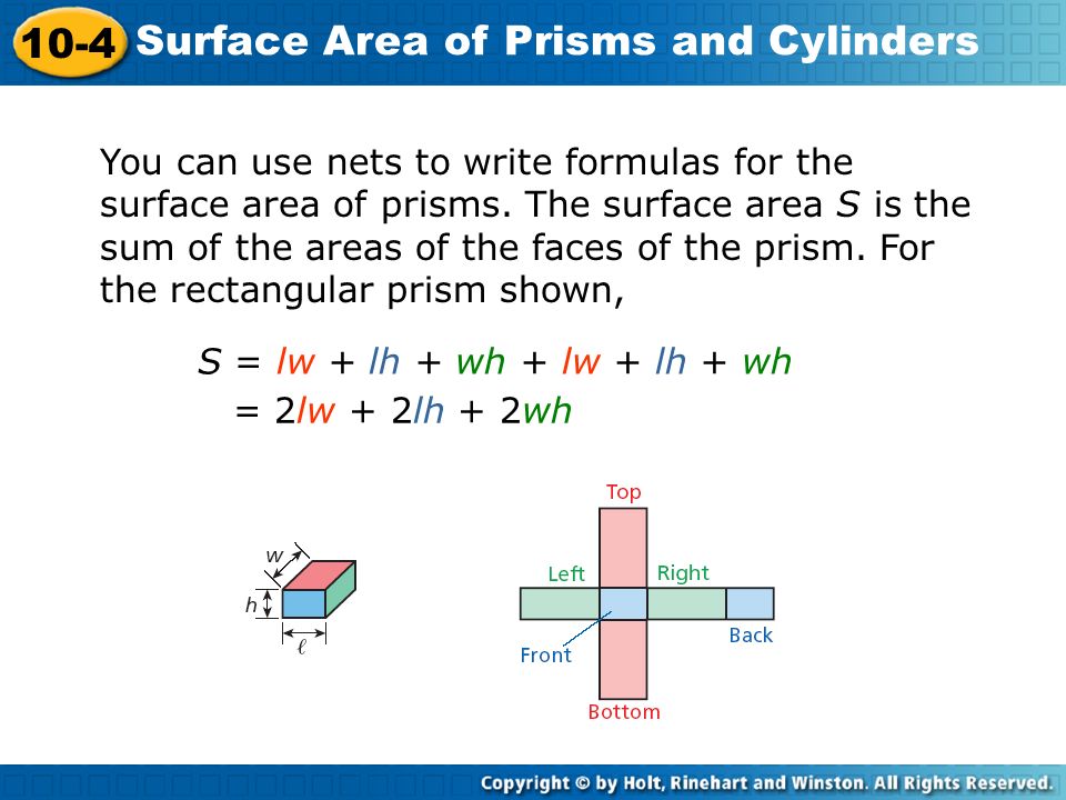 You can use nets to write formulas for the surface area of prisms