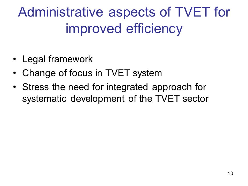 Administrative aspects of TVET for improved efficiency