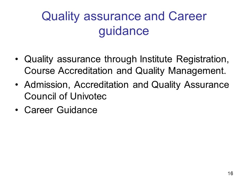 Quality assurance and Career guidance