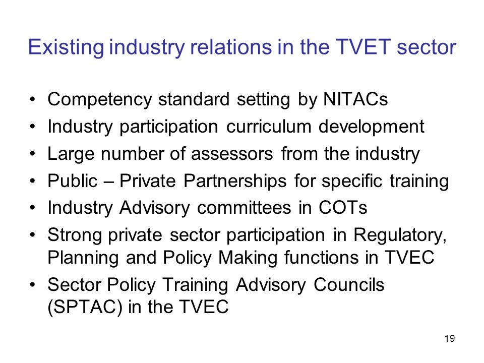 Existing industry relations in the TVET sector