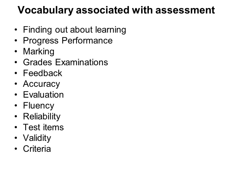 Vocabulary associated with assessment