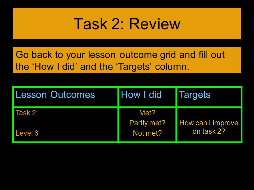 How can I improve on task 2