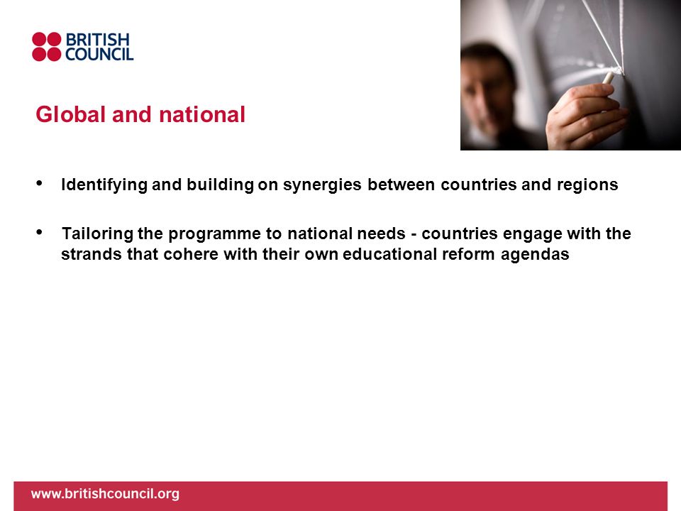 Global and national Identifying and building on synergies between countries and regions.