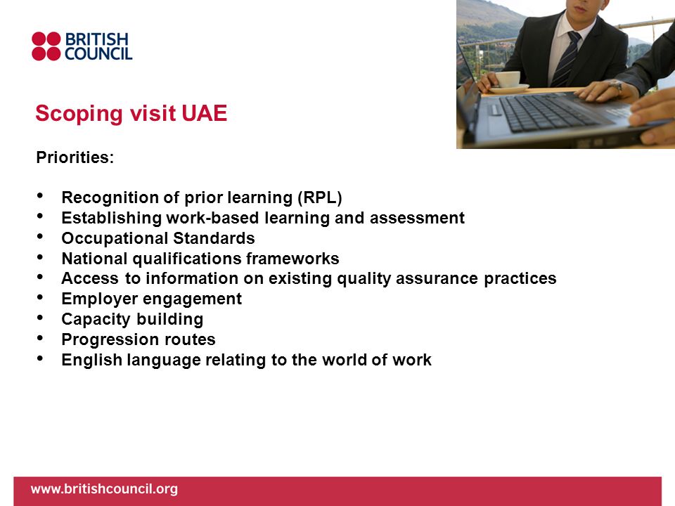 Scoping visit UAE Priorities: Recognition of prior learning (RPL)