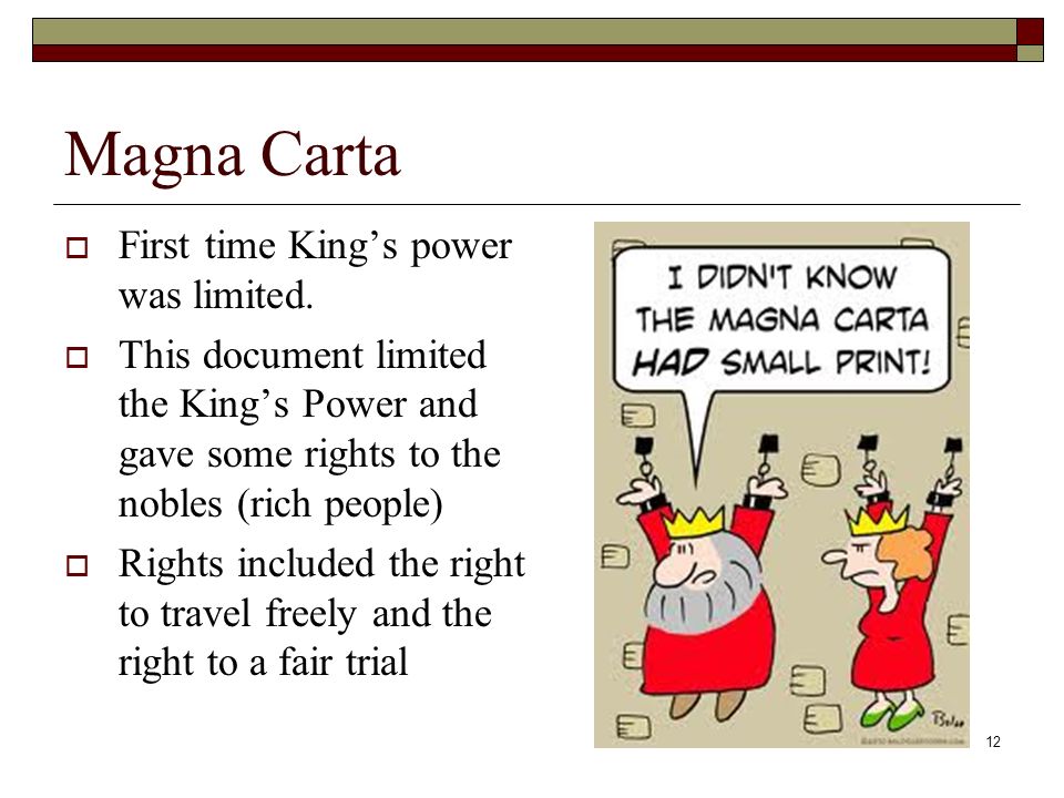 Magna Carta First time King’s power was limited.