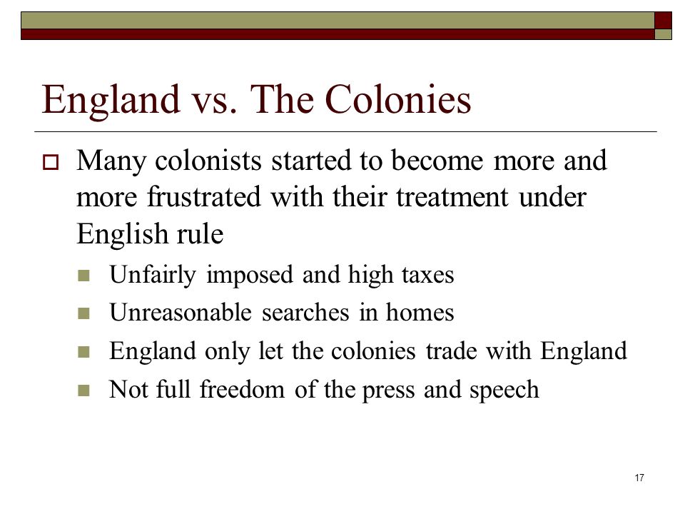 England vs. The Colonies