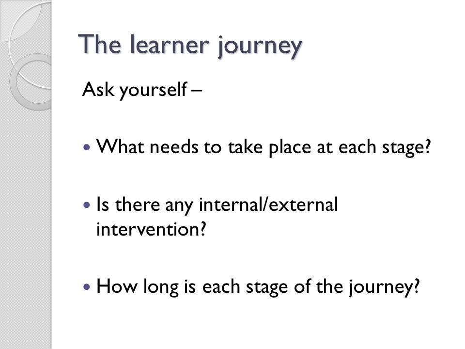 The learner journey Ask yourself –