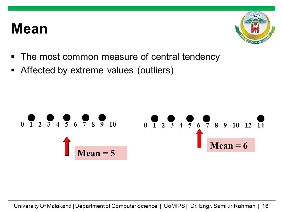 Mean The most common measure of central tendency