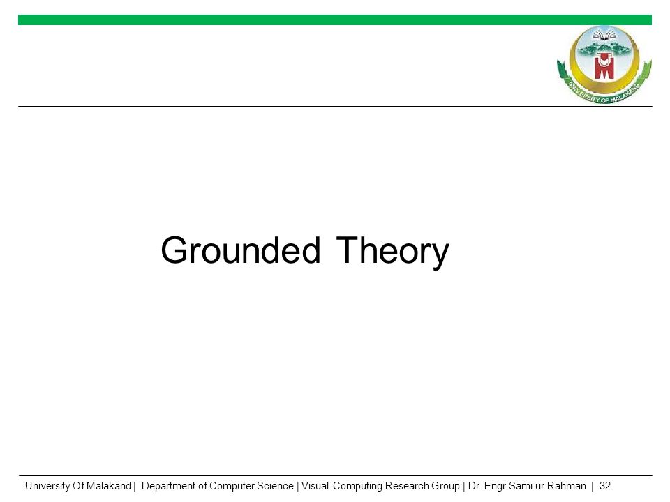 Grounded Theory University Of Malakand | Department of Computer Science | Visual Computing Research Group | Dr.