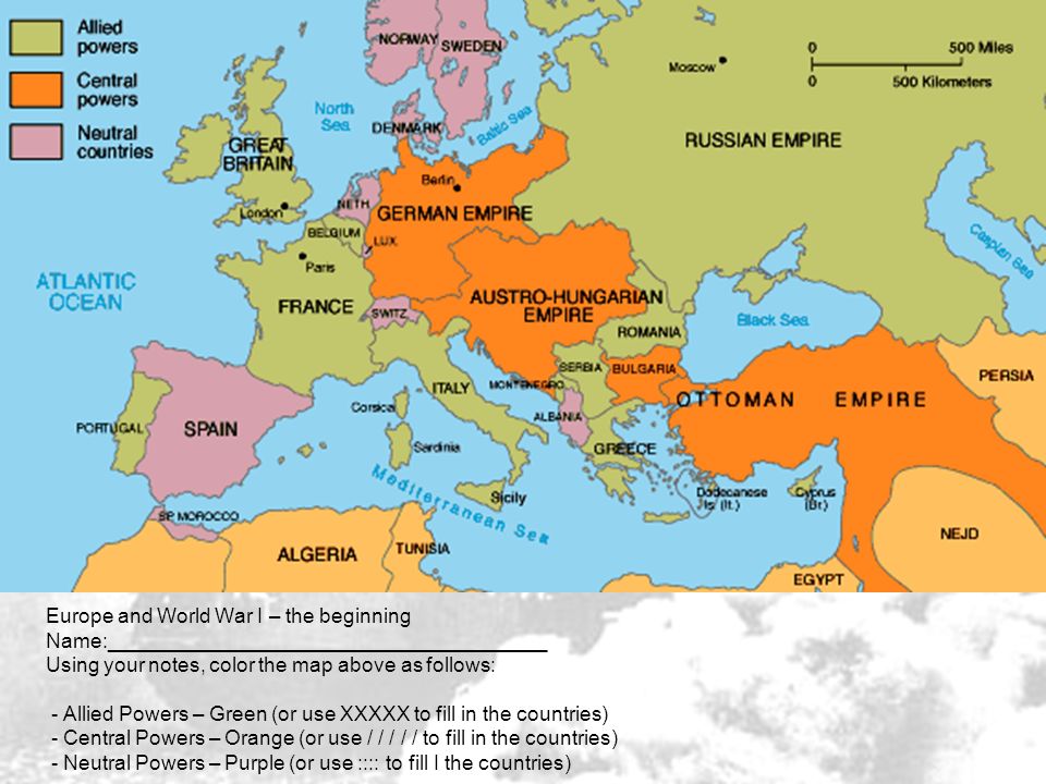 Map Of Europe In 1914 Allied And Central Powers The First World War 1914-1918. - Ppt Download