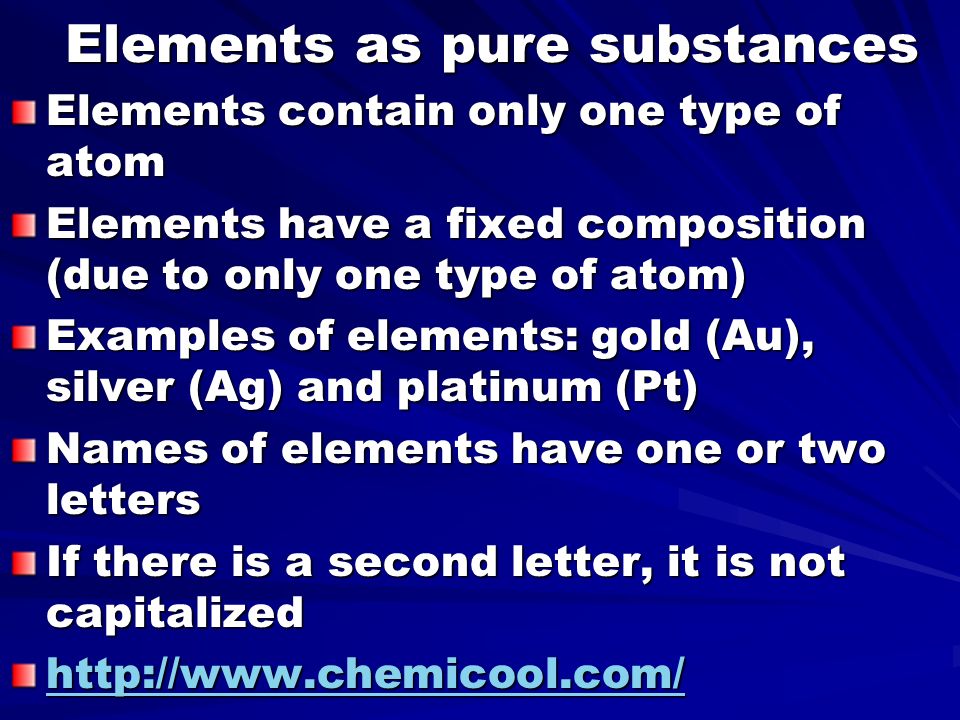 Elements as pure substances