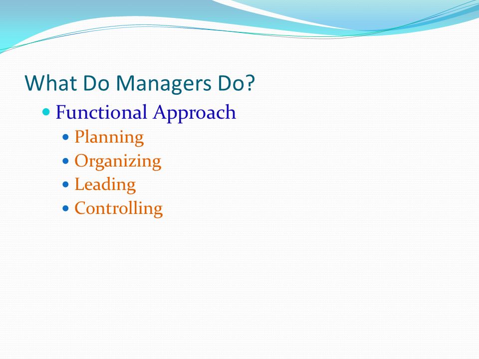 What Do Managers Do Functional Approach Planning Organizing Leading