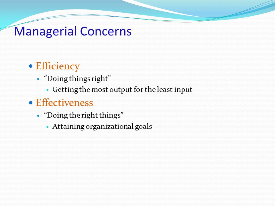 Managerial Concerns Efficiency Effectiveness Doing things right