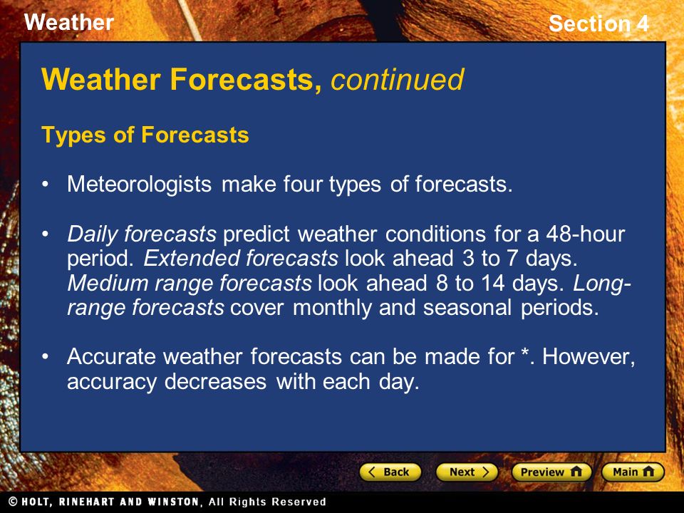 Weather Forecasts, continued