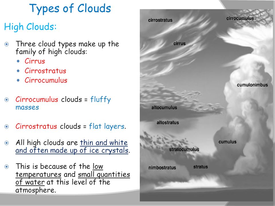 Types of Clouds High Clouds: