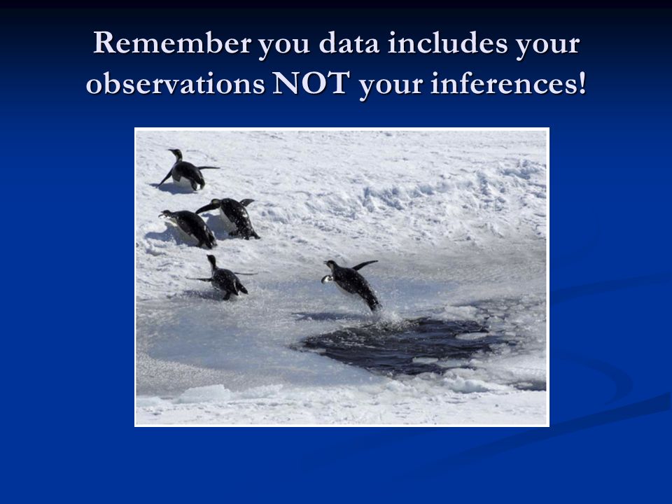 Remember you data includes your observations NOT your inferences!