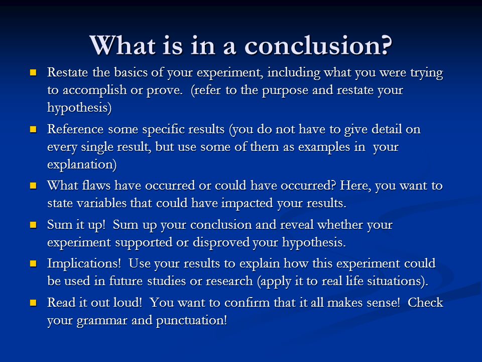 What is in a conclusion