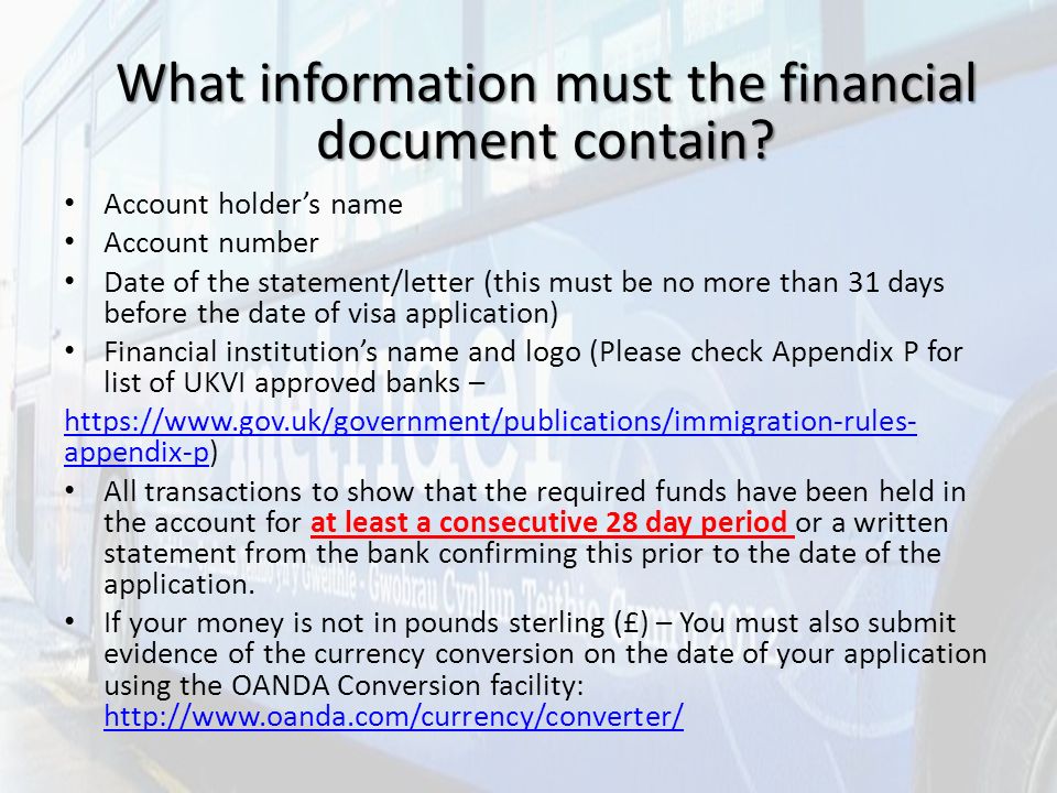 What information must the financial document contain