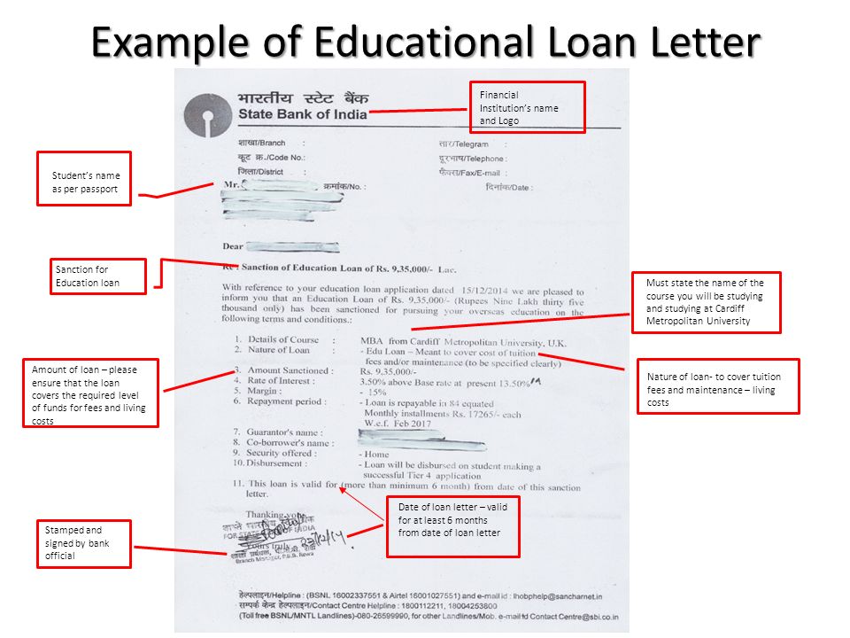 Example of Educational Loan Letter