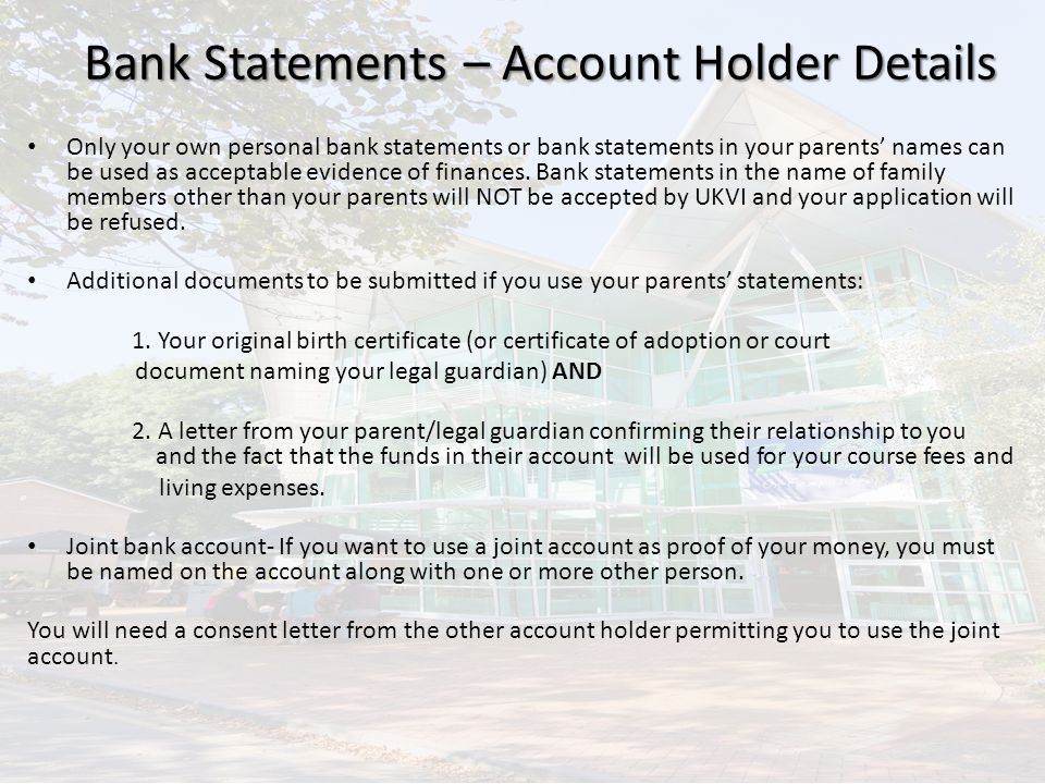 Bank Statements – Account Holder Details