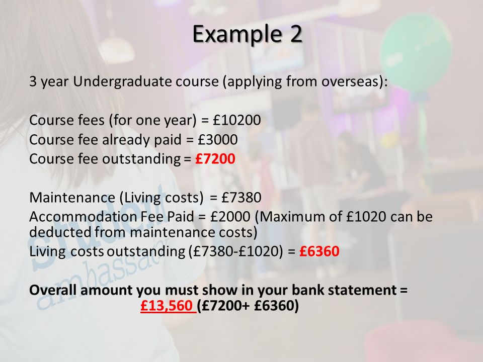Example 2 3 year Undergraduate course (applying from overseas):