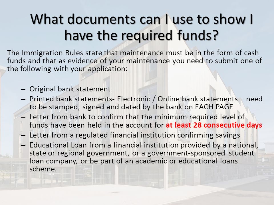 What documents can I use to show I have the required funds