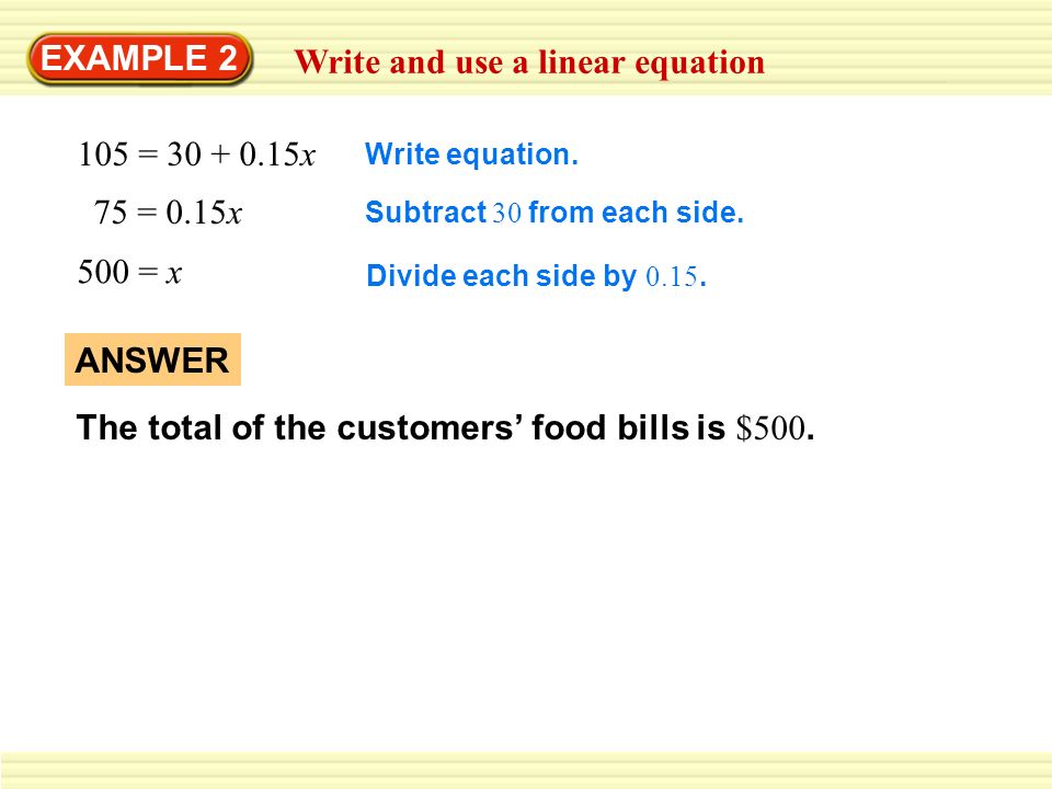 Write and use a linear equation