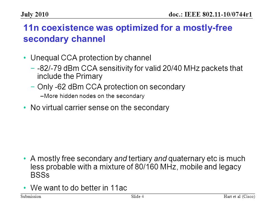 11n coexistence was optimized for a mostly-free secondary channel