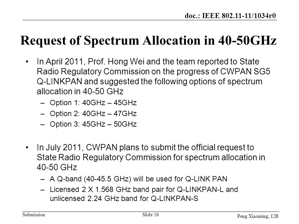 Request of Spectrum Allocation in 40-50GHz